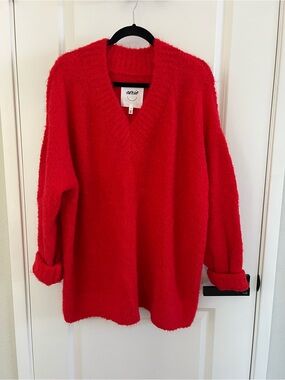 aerie Red V-Neck Plush Pullover Sweater